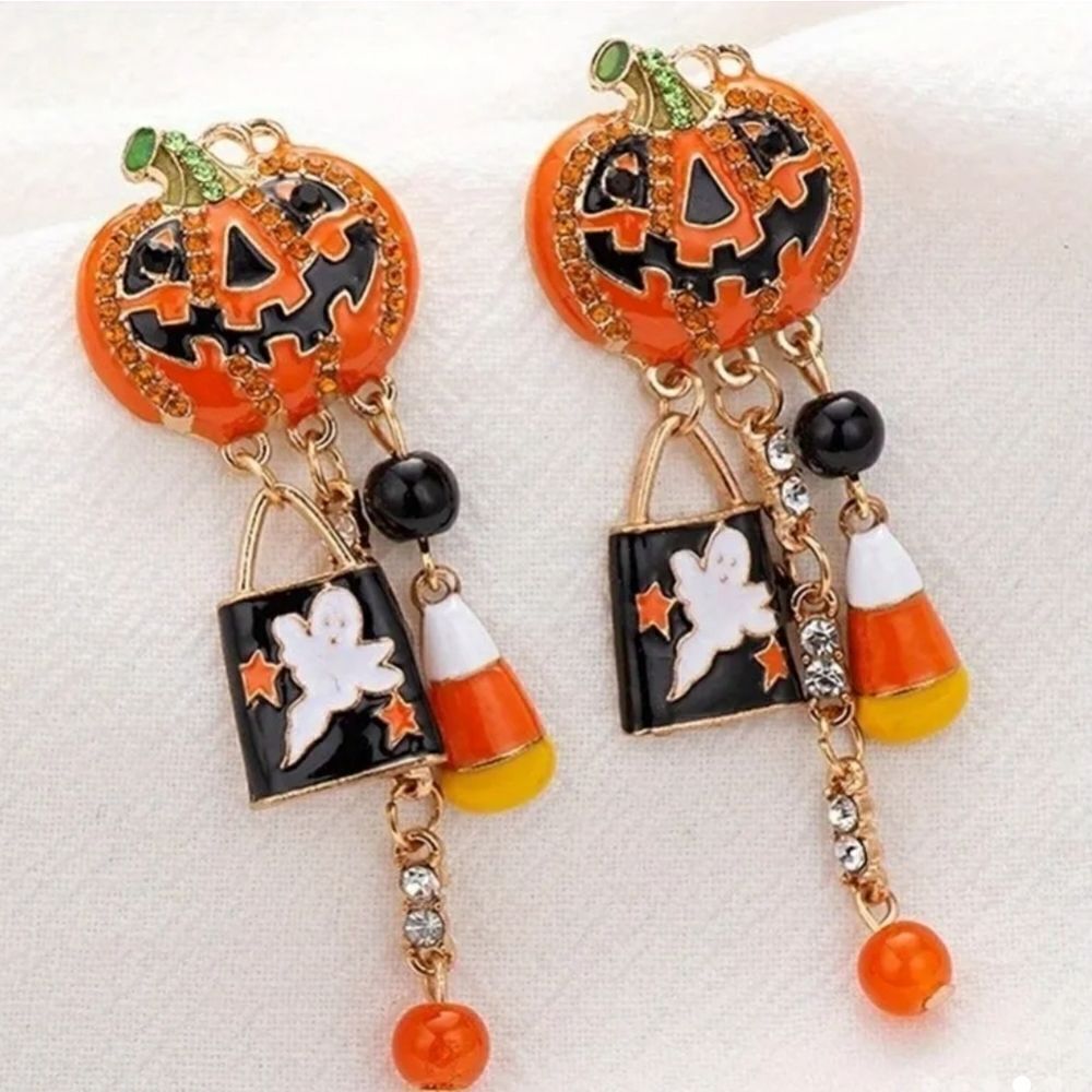 JACK-O-LANTERN, GHOST, CANDY CORN charm dangle halloween earrings